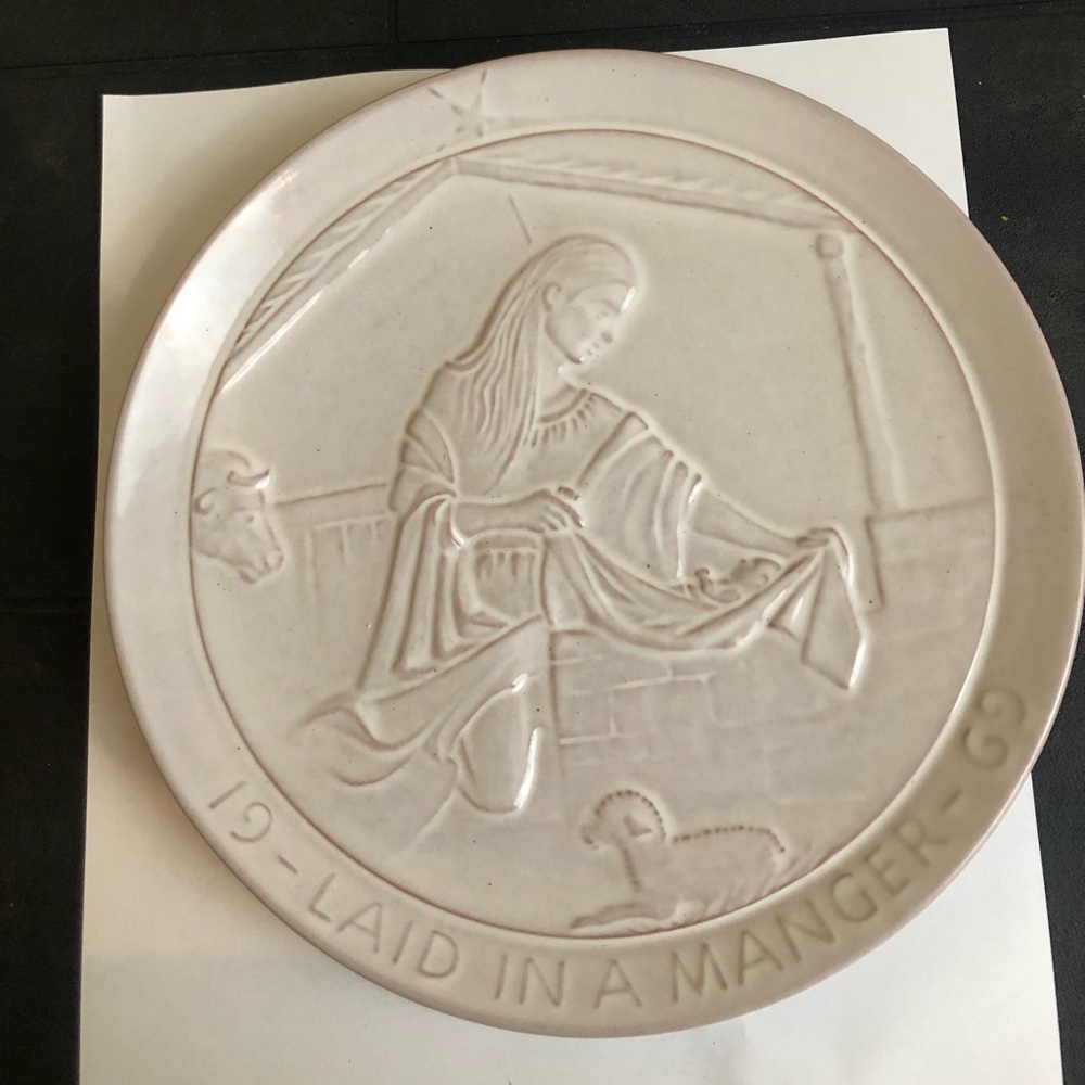 Frankoma 1969 Laid In A Manger Christmas Nativity Plate White Sand John Frank